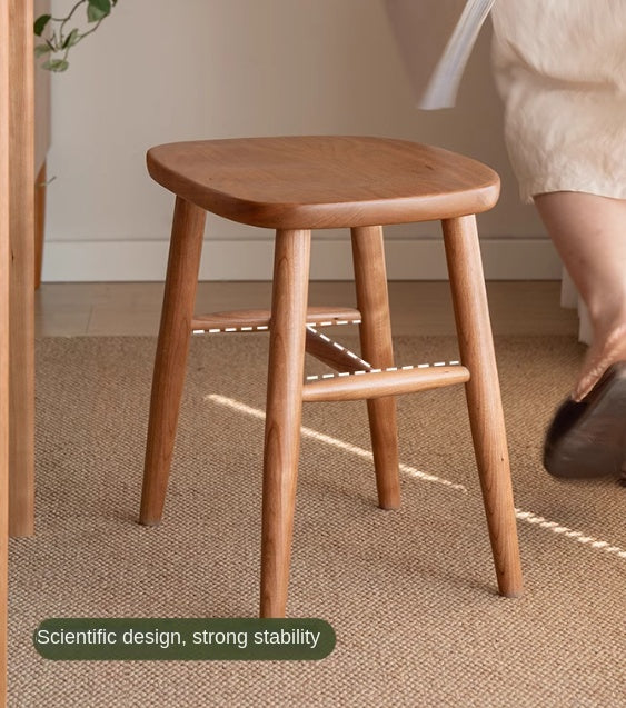 Cherry Solid Wood Retro Makeup Stool