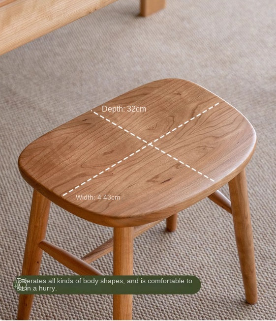 Cherry Solid Wood Retro Makeup Stool