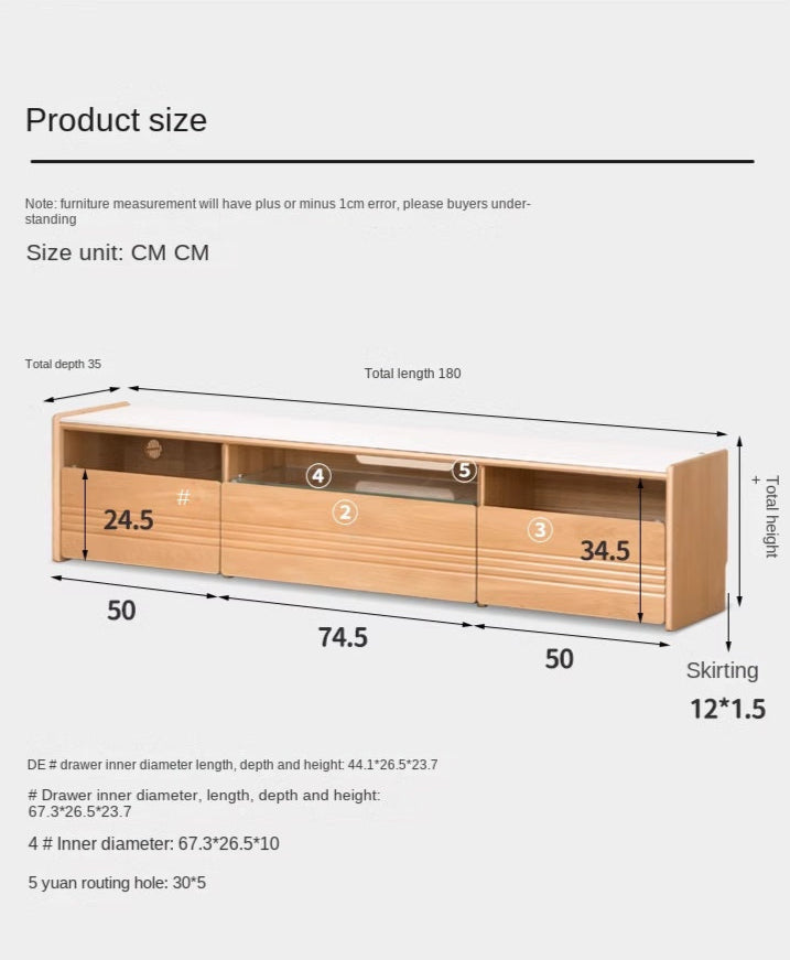 Beech Solid Wood Floor Rock Board TV Stand