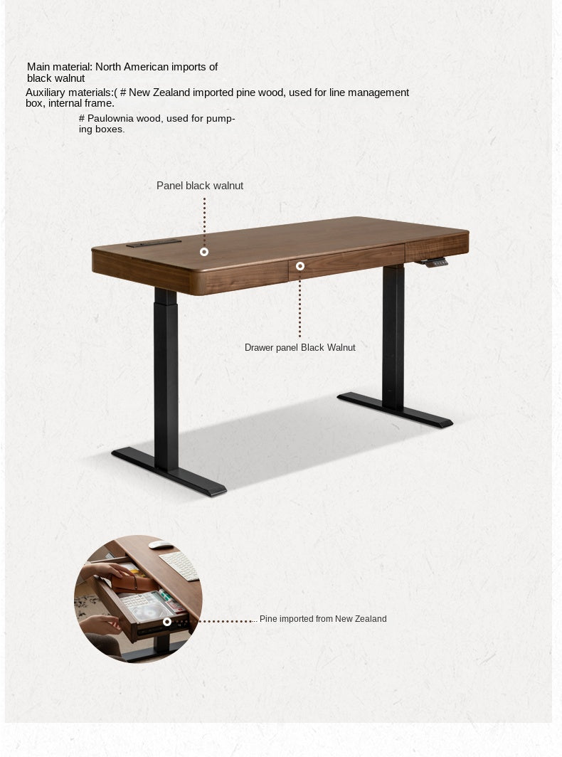 Black Walnut Solid Wood Electric Lift table Multifunctional Computer desk