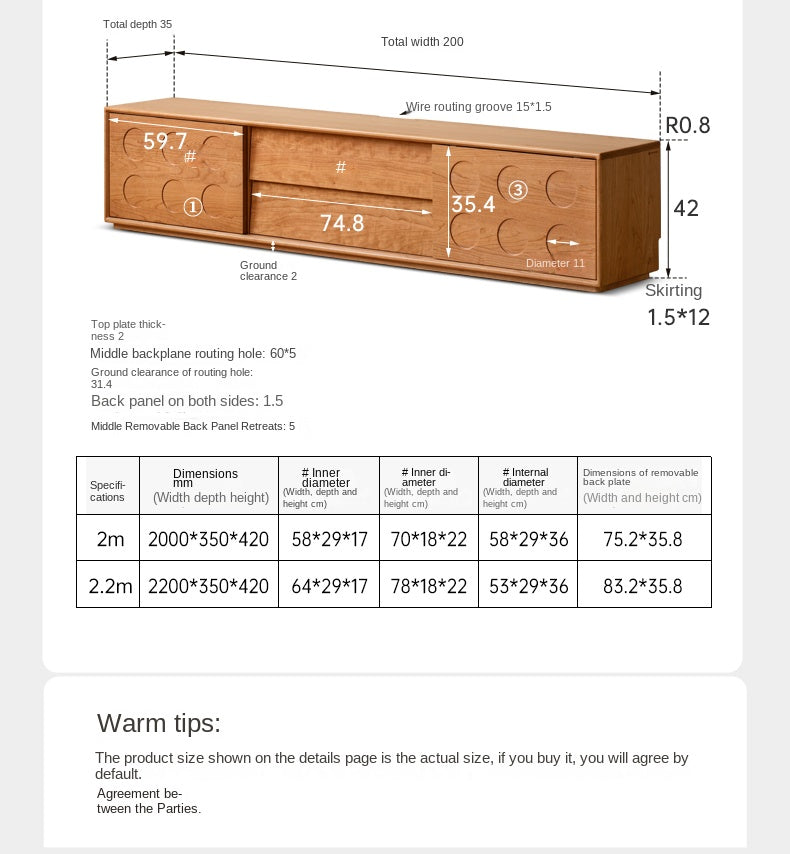 Cherry Solid Wood Retro Antique Style Floor TV Cabinet