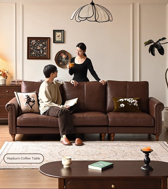 Genuine Leather Sofa Living Room American Retro Sofa