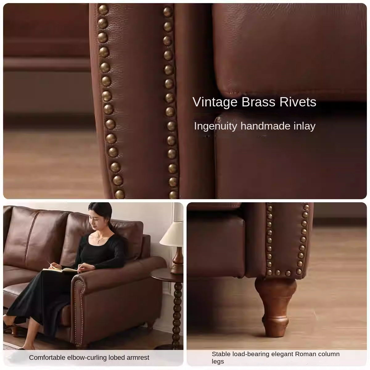Genuine Leather Sofa Living Room American Retro Sofa