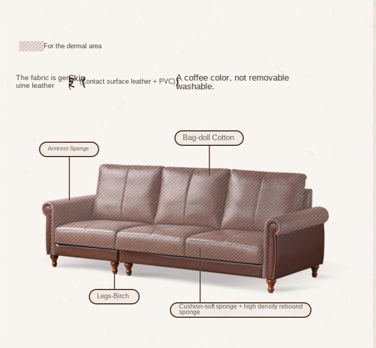 Genuine Leather Sofa Living Room American Retro Sofa