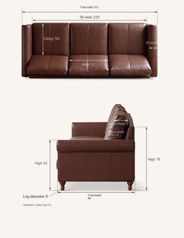 Genuine Leather Sofa Living Room American Retro Sofa