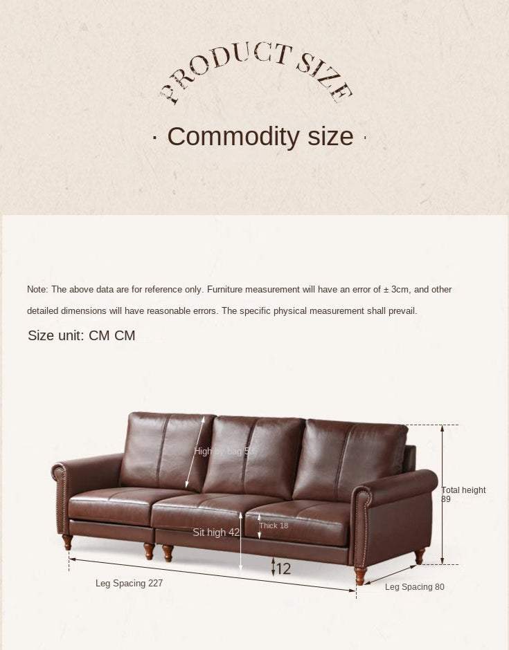 Genuine Leather Sofa Living Room American Retro Sofa