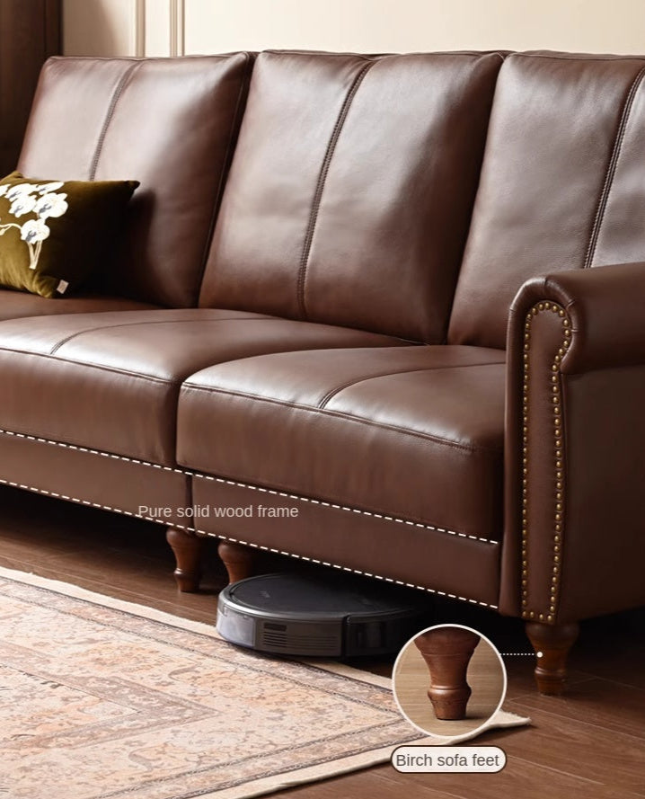 Genuine Leather Sofa Living Room American Retro Sofa