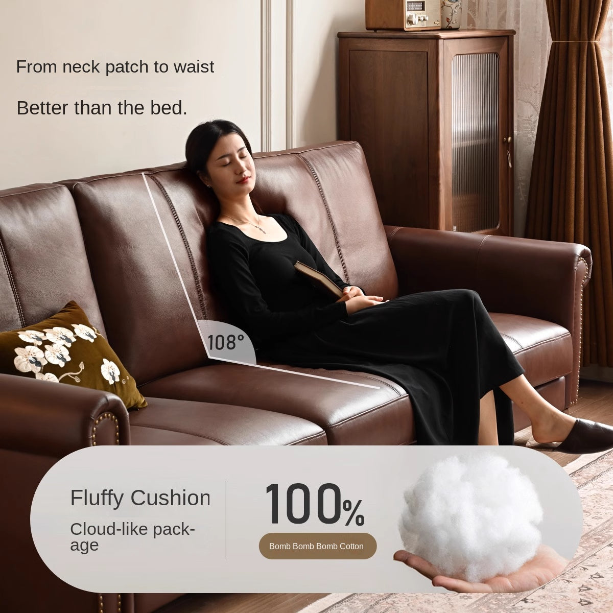 Genuine Leather Sofa Living Room American Retro Sofa