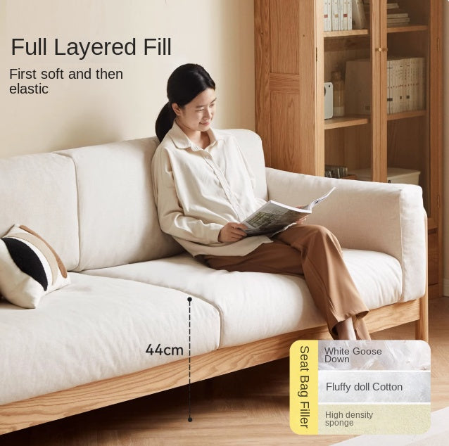 Oak Solid Wood Modern Straight Fabric Sofa
