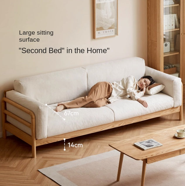 Oak Solid Wood Modern Straight Fabric Sofa
