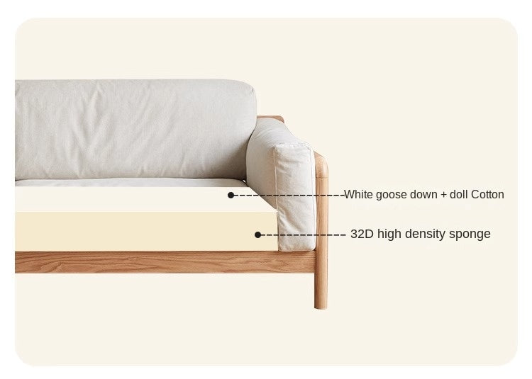 Oak Solid Wood Modern Straight Fabric Sofa