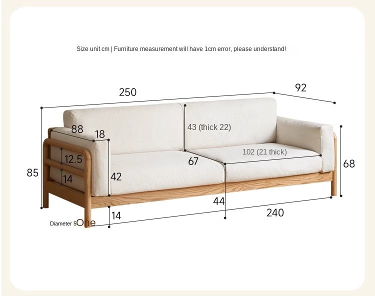 Oak Solid Wood Modern Straight Fabric Sofa
