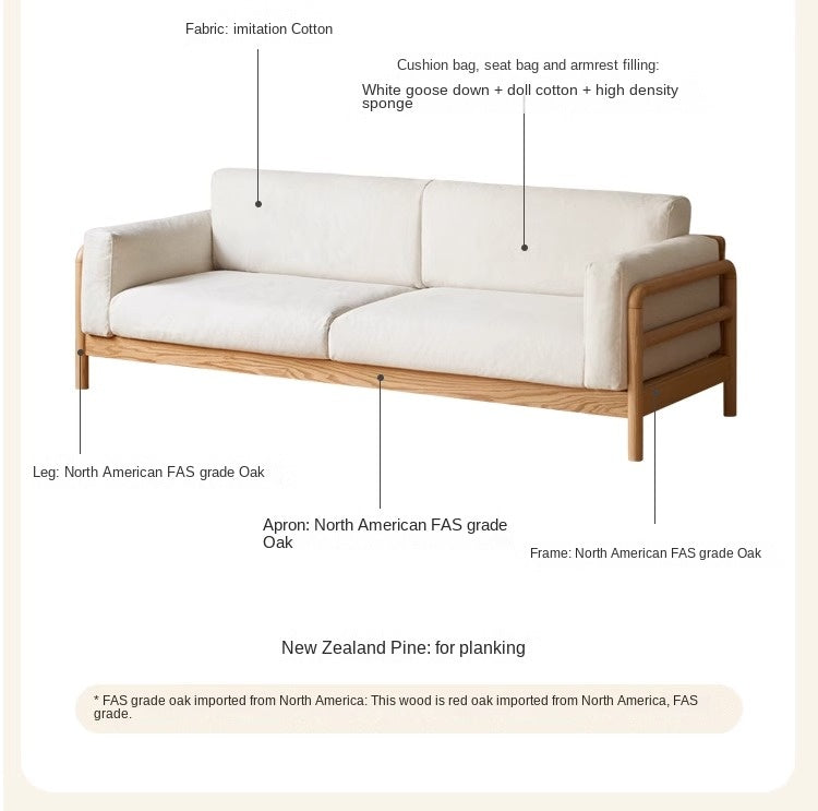 Oak Solid Wood Modern Straight Fabric Sofa