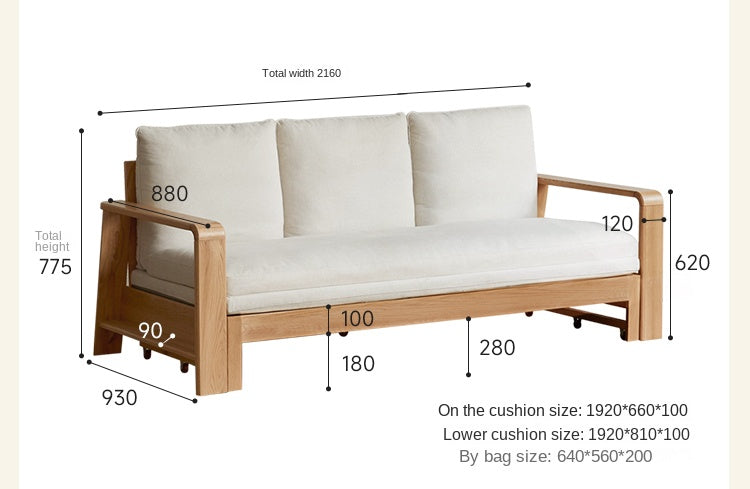 Oak Solid Wood Nordic Telescopic Sofa Bed