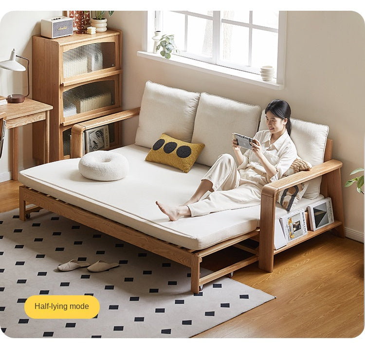 Oak Solid Wood Nordic Telescopic Sofa Bed
