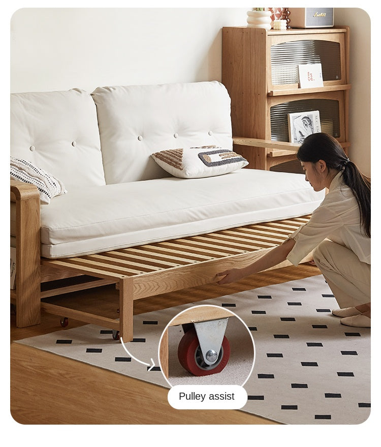 Oak Solid Wood Nordic Telescopic Sofa Bed