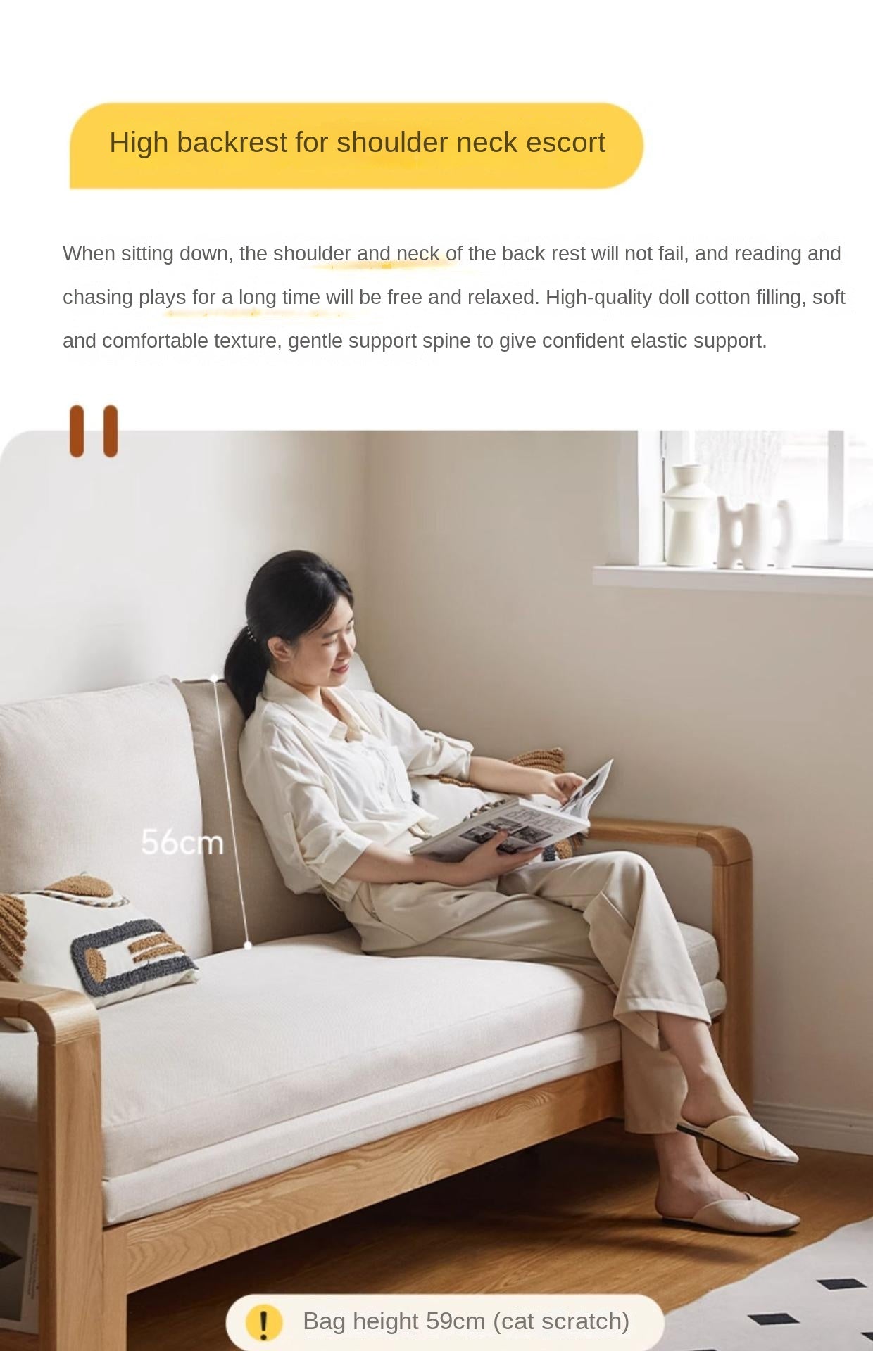 Oak Solid Wood Nordic Telescopic Sofa Bed