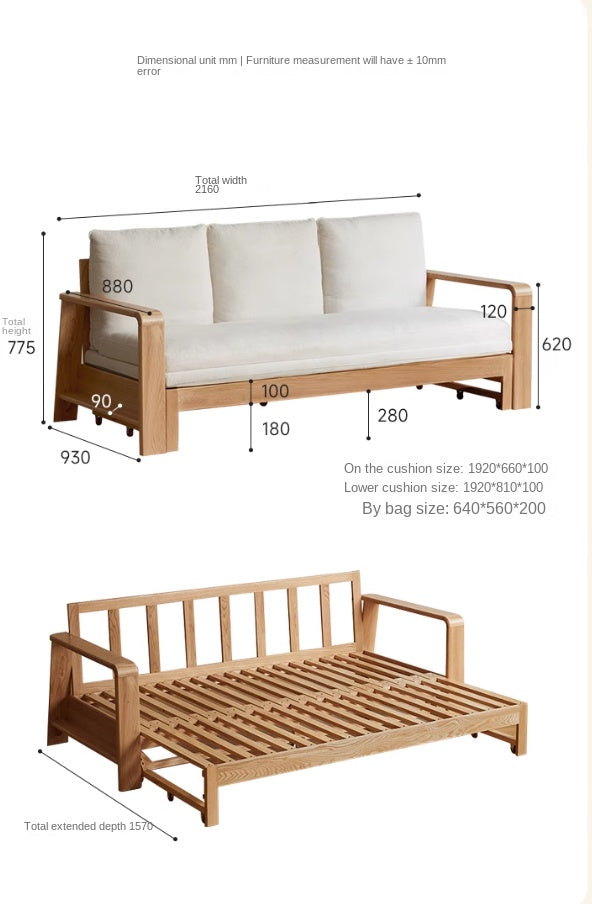 Oak Solid Wood Nordic Telescopic Sofa Bed