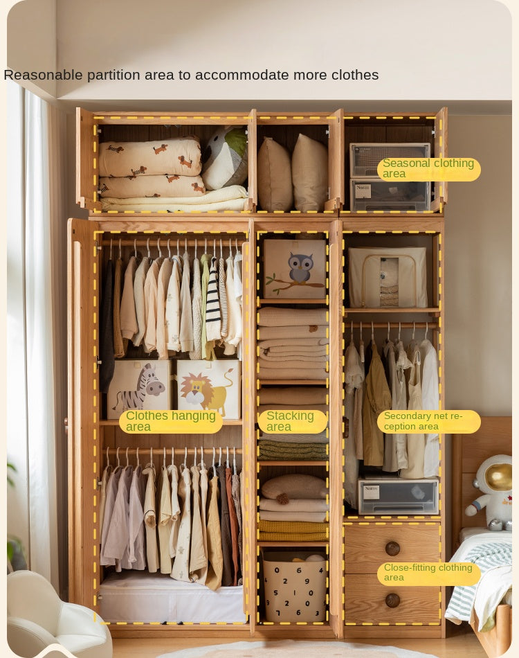 Oak Solid Wood Children's Wardrobe