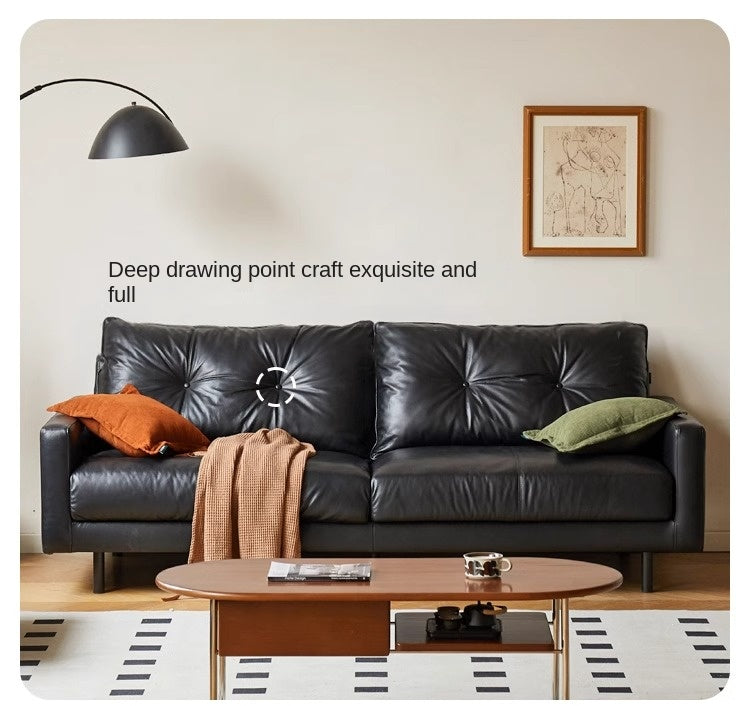Leather Sofa, Black Top Layer Light Luxury Cowhide Sofa