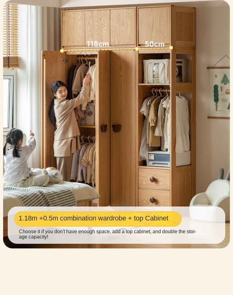 Oak Solid Wood Children's Wardrobe
