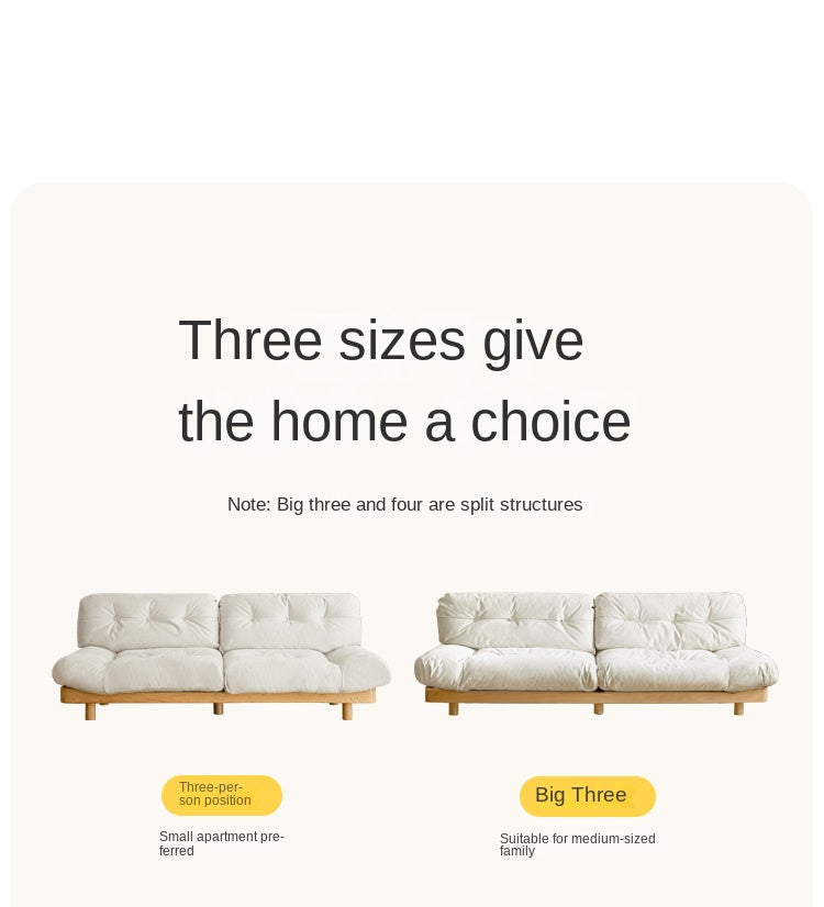 Oak Solid Wood Modern Nordic Suede Cloud Sofa