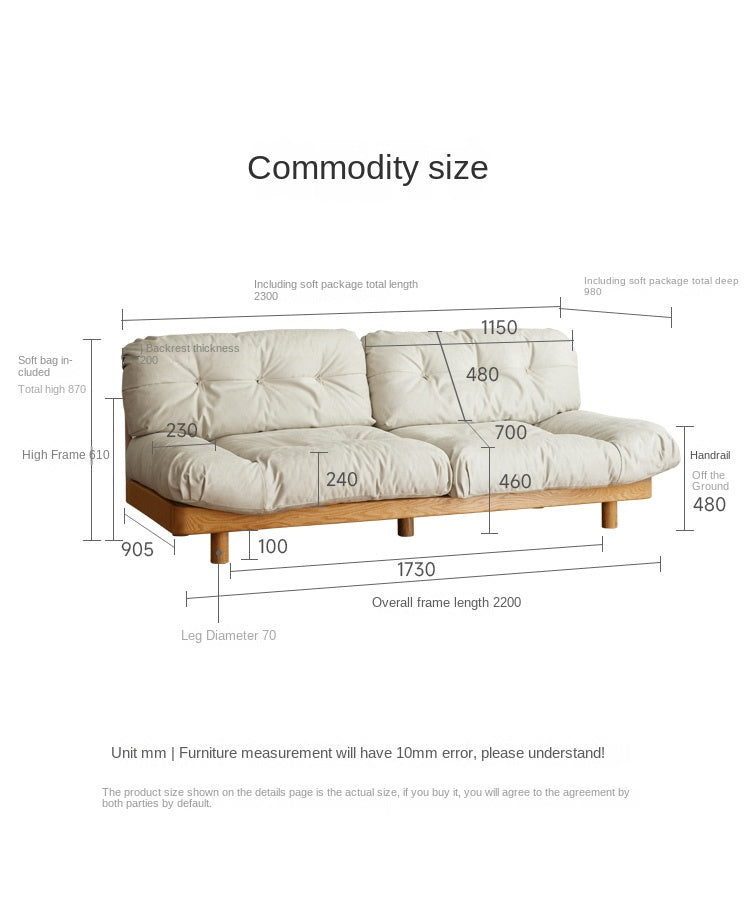 Oak Solid Wood Modern Nordic Suede Cloud Sofa