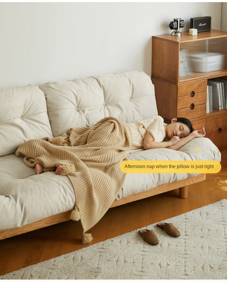Oak Solid Wood Modern Nordic Suede Cloud Sofa