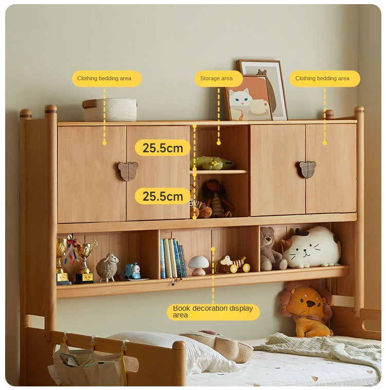 Oak Solid Wood Kids Storage Bed with Built-In Bookcase Headboard and Lift Storage