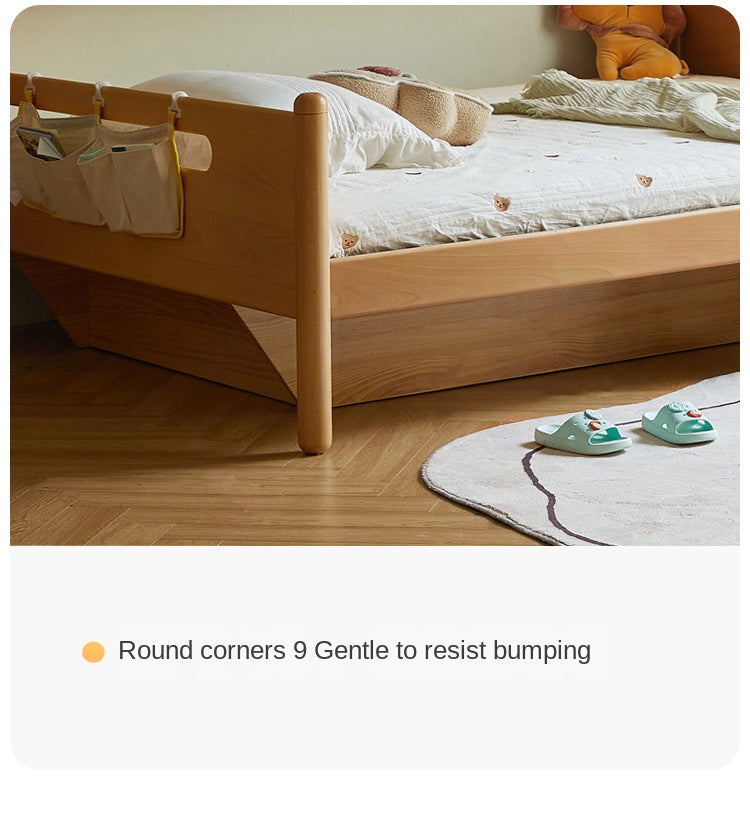 Oak Solid Wood Kids Storage Bed with Built-In Bookcase Headboard and Lift Storage