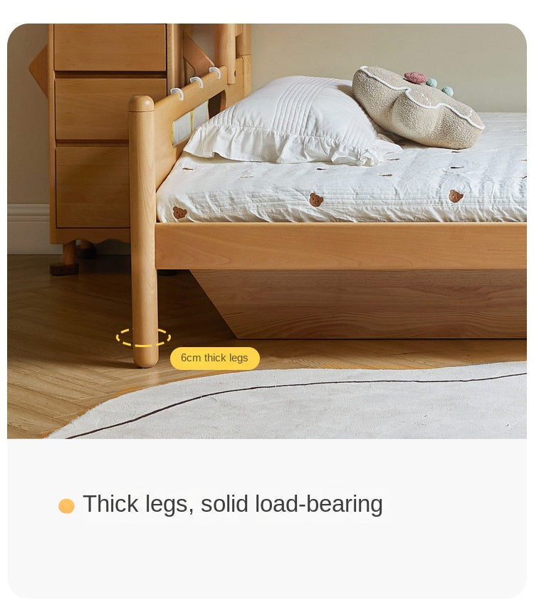 Oak Solid Wood Kids Storage Bed with Built-In Bookcase Headboard and Lift Storage