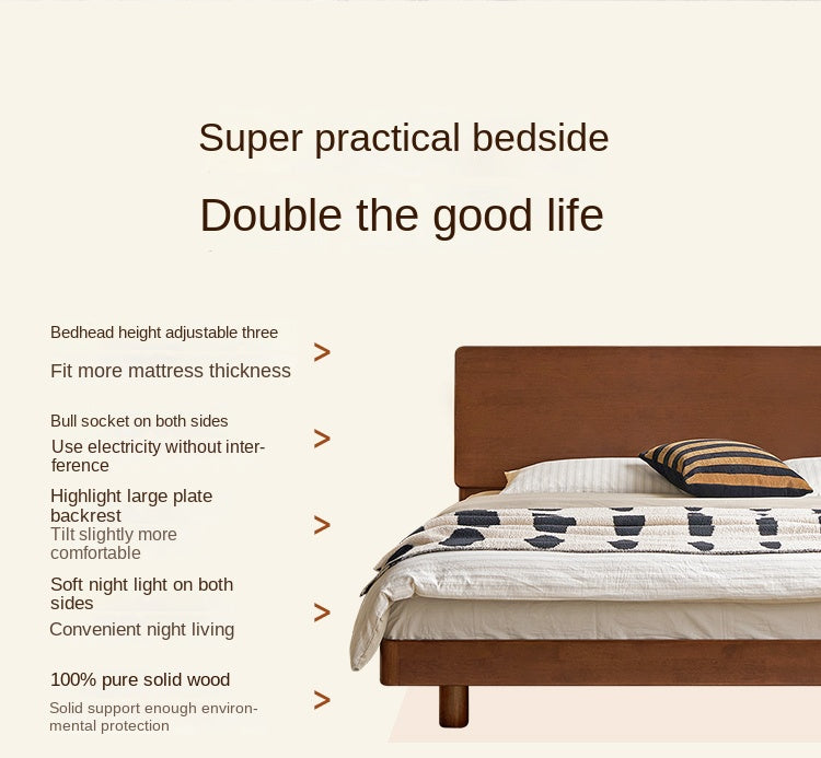 Rubber Solid Wood Antique color Bed