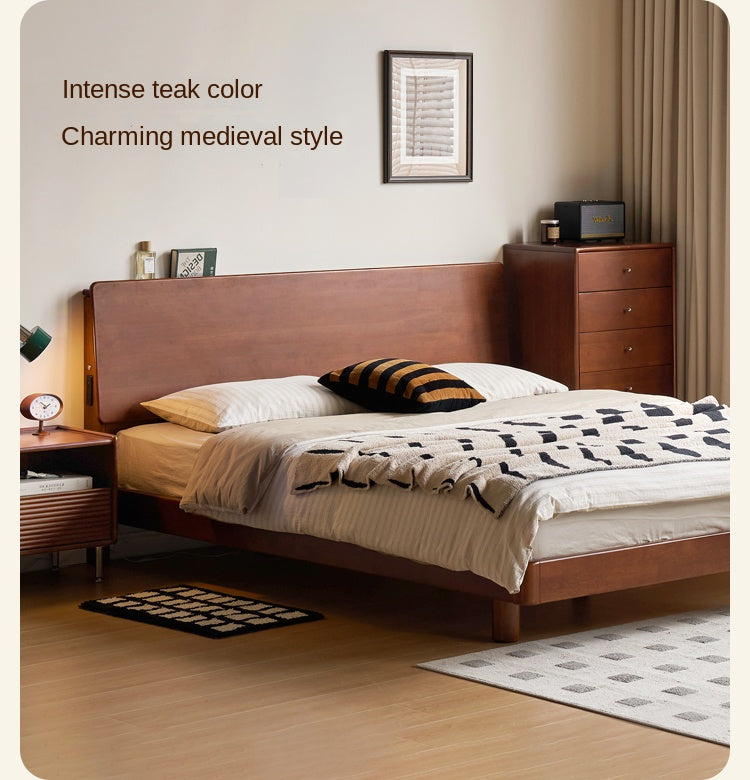 Rubber Solid Wood Antique color Bed