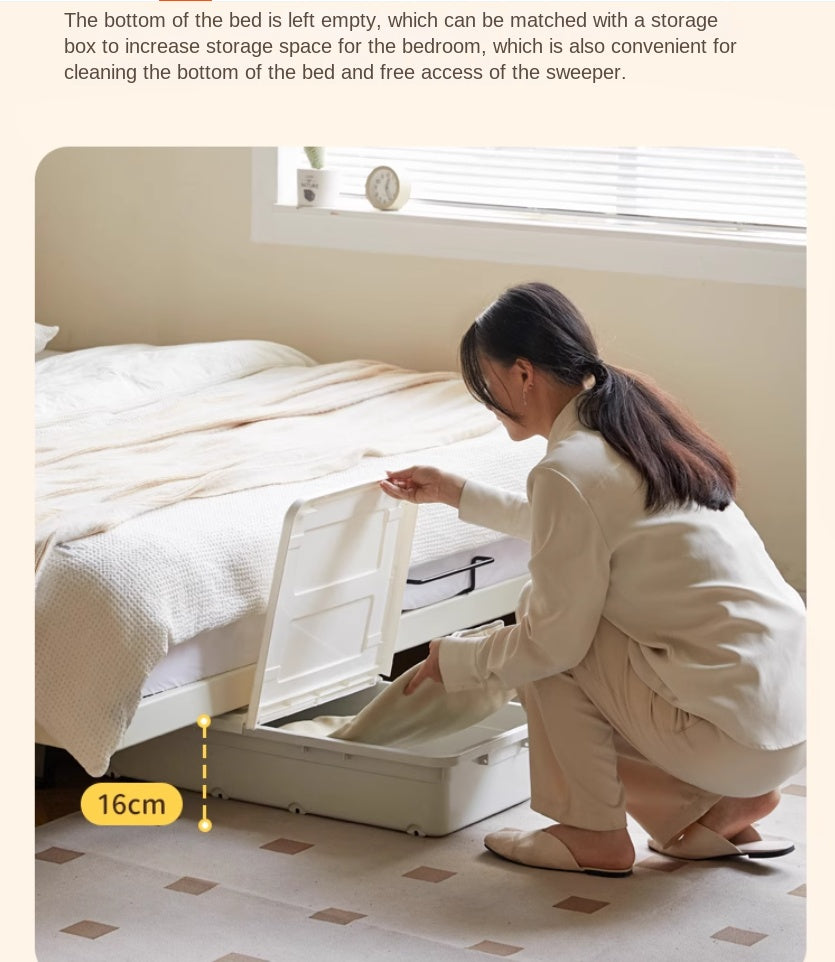 Rubber Solid Wood Creamy White Tatami Suspended Bed