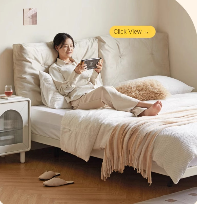 Rubber Solid Wood Creamy White Tatami Suspended Bed