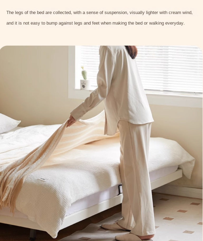 Rubber Solid Wood Creamy White Tatami Suspended Bed