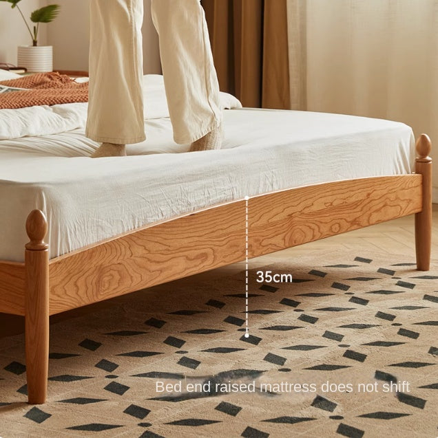 Cherry Solid Wood Bed with Arched Headboard and Turned Posts