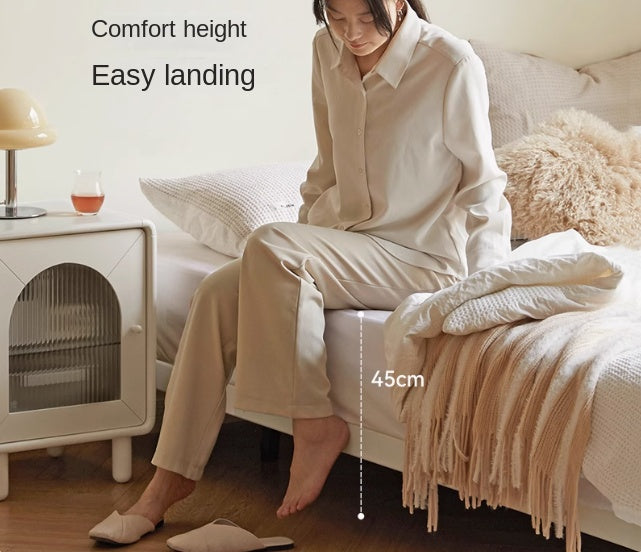 Rubber Solid Wood Creamy White Tatami Suspended Bed