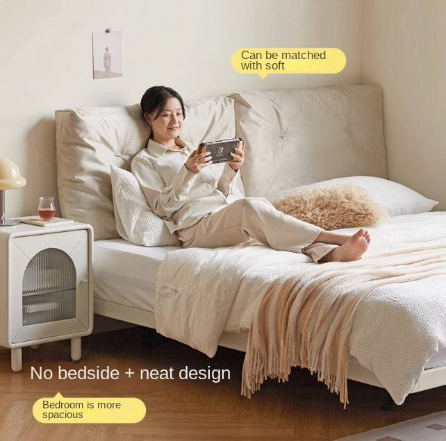 Rubber Solid Wood Creamy White Tatami Suspended Bed