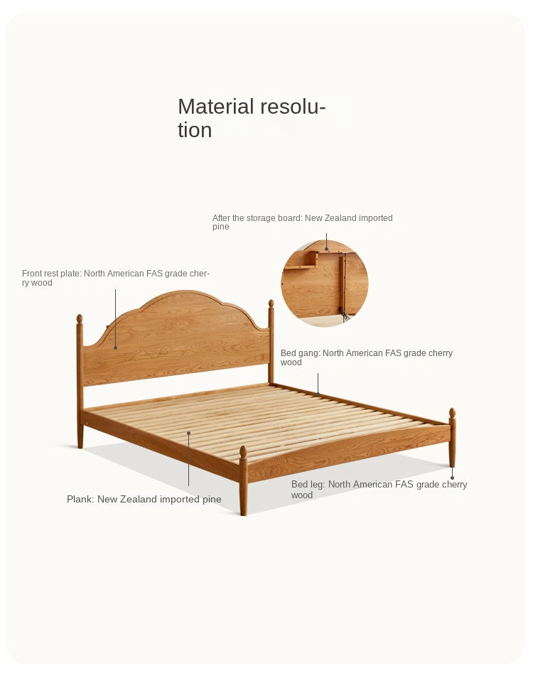 Cherry Solid Wood Bed with Arched Headboard and Turned Posts