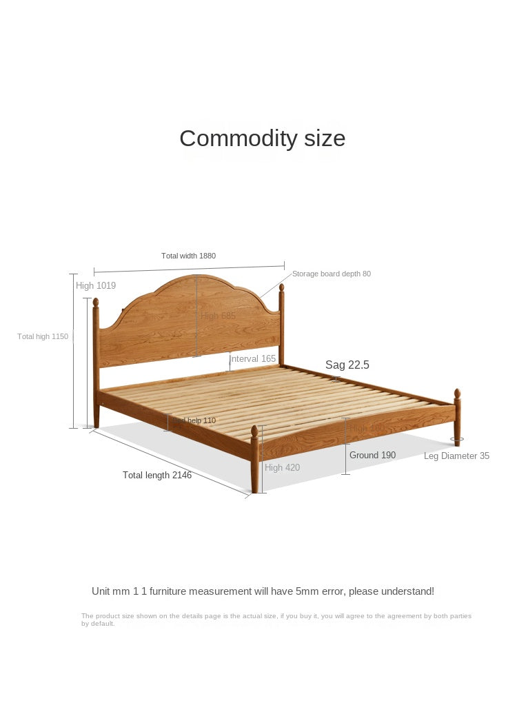 Cherry Solid Wood Bed with Arched Headboard and Turned Posts