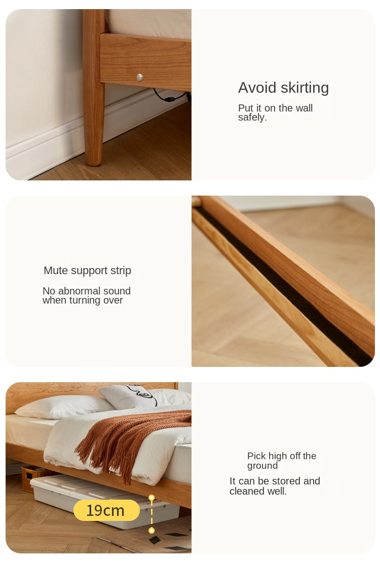 Cherry Solid Wood Bed with Arched Headboard and Turned Posts