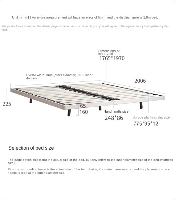 Rubber Solid Wood Creamy White Tatami Suspended Bed
