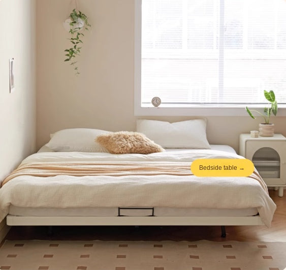 Rubber Solid Wood Creamy White Tatami Suspended Bed