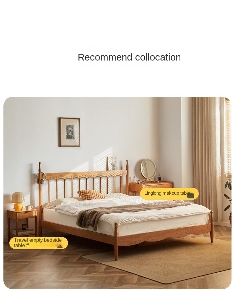 Cherry Solid Wood Modern French Retro Bed