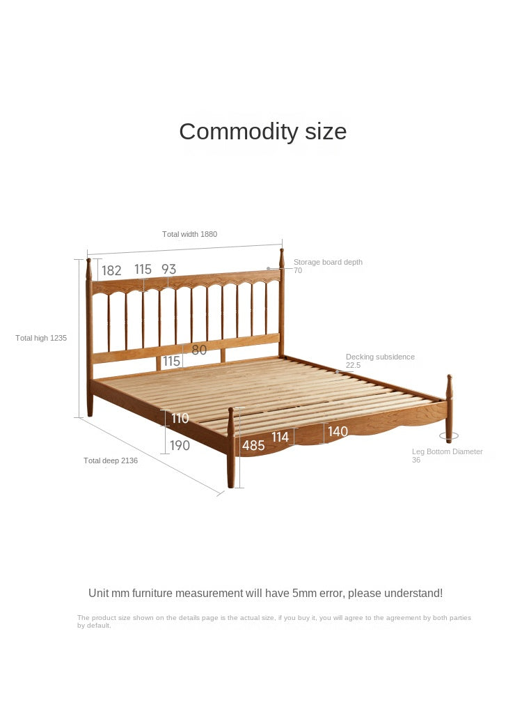 Cherry Solid Wood Modern French Retro Bed