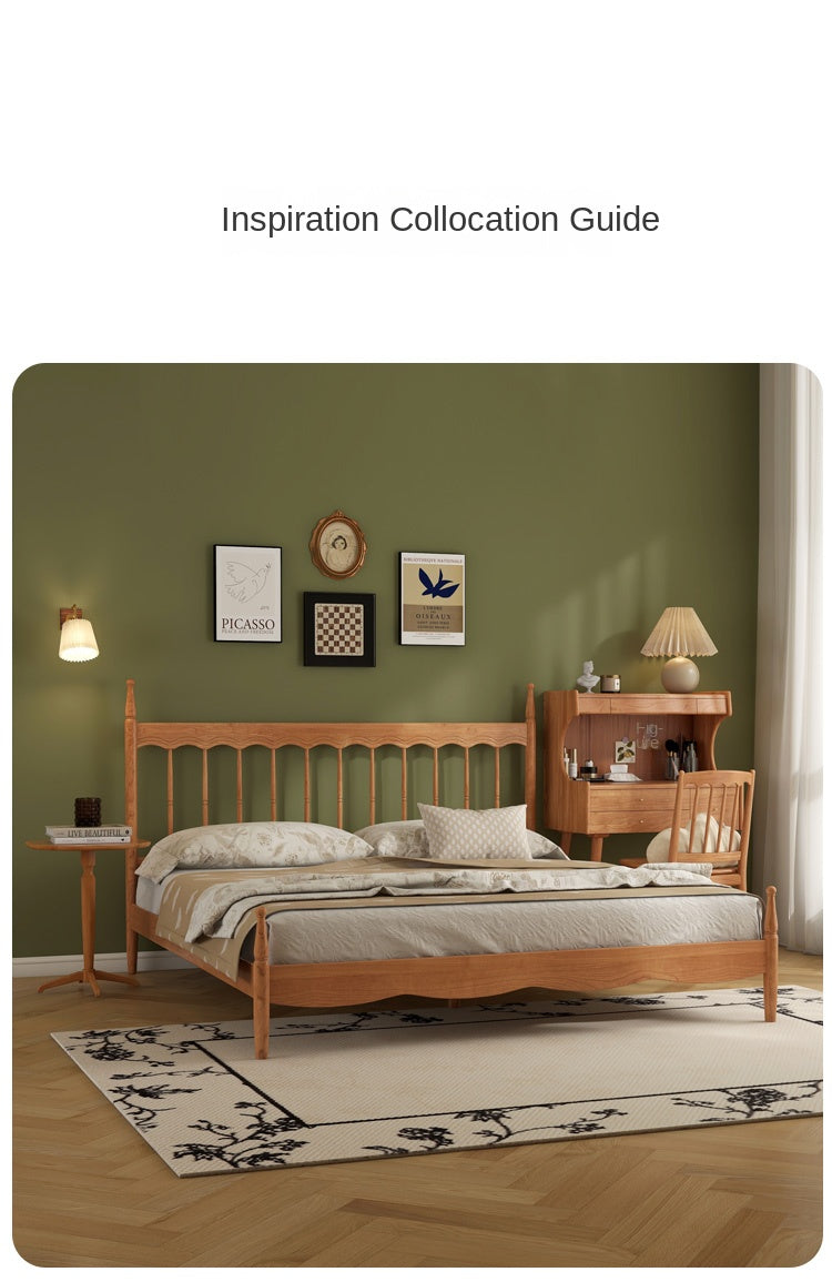 Cherry Solid Wood Modern French Retro Bed
