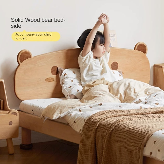 Beech Solid Wood Kids Bed with Bear-Shaped Headboard