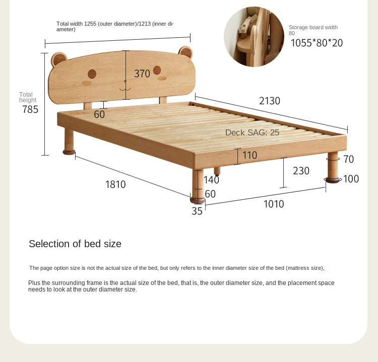 Beech Solid Wood Kids Bed with Bear-Shaped Headboard