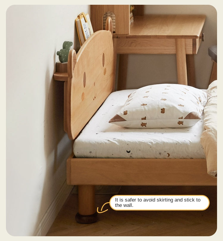 Beech Solid Wood Kids Bed with Bear-Shaped Headboard